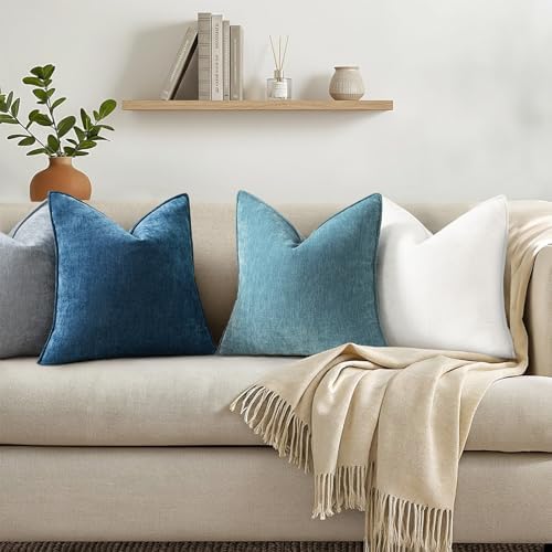 decorUhome Chenille Teal Velvet Throw Pillow Covers 24x24 Set of 2 - Image 3