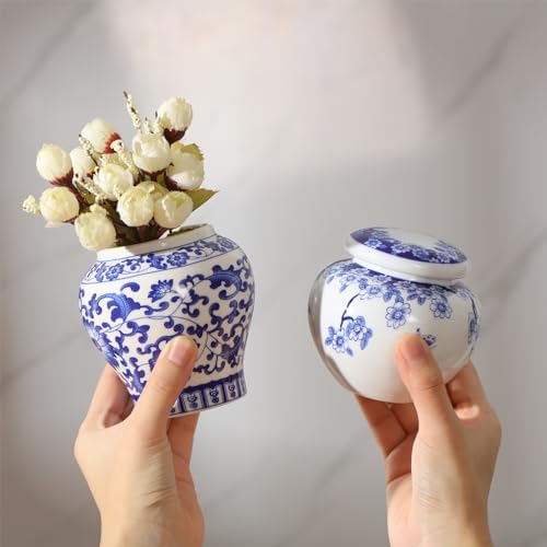 4 Pcs Small Blue and White Vases Chinoiserie Porcelain Vase, Classic - Image 4
