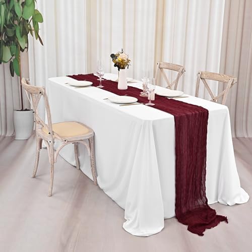 20 Pack Burgundy Table Runner 10Ft Burgundy Cheesecloth Table Runner Boho Gauze Table Runners Long Romantic Sheer Fabric Cheese Cloth Table Runners for Wedding Party Bridal Shower - Image 4