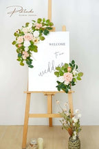 Wedding Decor (Pack of 2) Welcome Sign Flower Backdrop Garland for Ceremony Reception Wall Easel Home Decoration Entryway Faux Outdoor Board Head Table Decor (Flesh Pink & White) - Image 2