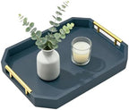 Decorative Wood Serving Tray with Polished Gold Handles, Octagon MDF Tray, Glossy Finish, 16x12 Inch, for Coffee Table, Ottoman (Blue) by dugunusu
