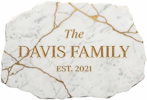 Personalized Family Name Sign, Custom Faux Marble Wall Decor, Kintsugi Gold Vein Plaque, Flat MDF Board with Realistic 3D Print (Not Real Stone or Gold Foil), Elegant Housewarming Gift by AydansUniqueFinds