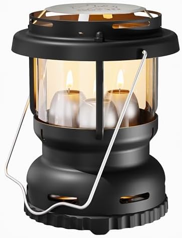 3-Wick Candle Lantern for Power Outages, 18H Emergency Light, Matte Black by NOMFIX