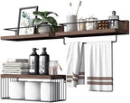 PopiShelves Bathroom Shelves Over Toilet for Wall, Floating Shelves with Storage Basket Paper Holer for Kitchen Living Room, Bedroom & Classroom, Set of 3 (Dark Brown) by Unknown