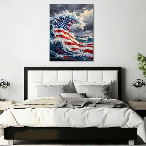 July 4th Patriotic Canvas Wall Art 4th of July USA Decorations American Flag Ocean Waves Abstract Picture Wall Decor Independence Day Home Decor 16x24in - Image 5