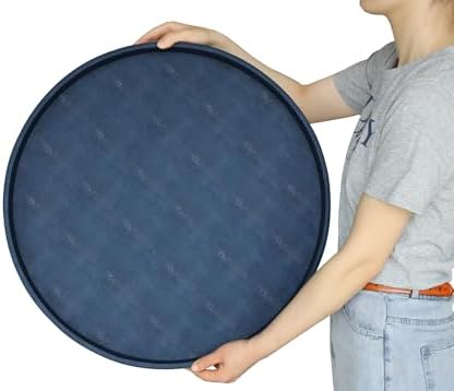HofferRuffer Large Round Serving Tray 24'', Elegant Faux Leather Circle Ottoman Table Tray, Serve Tea Coffee Breakfast in Bedroom Living Room Kitchen (Blue) - Image 5
