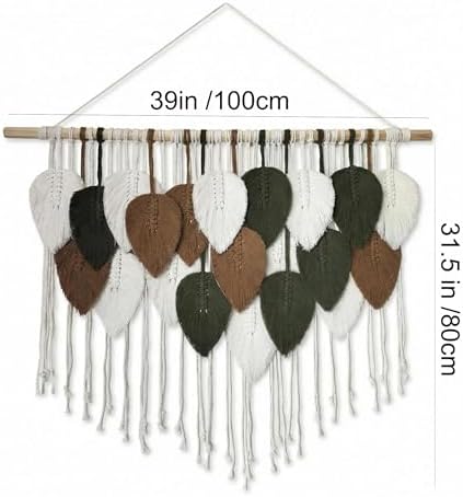 Jditngp Large Macrame Wall Hanging Boho Woven Leaf Tapestry,Hand Woven Leaf Tassels Home Wall Decorations Bohemian Leaf Feather Large Wall Art Decor for Bedroom Living Room Apartment 39" Wx31.5 L - Image 2