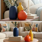 Colorful Ceramic Vase Set, Small Burnt Orange Blue Yellow Vases Home Decor,Fall Décor Modern Farmhouse Vases for Home Decor, Organic Decor Accents for Living Room, Table, Shelf, Entryway, Set of 3 - Image 5