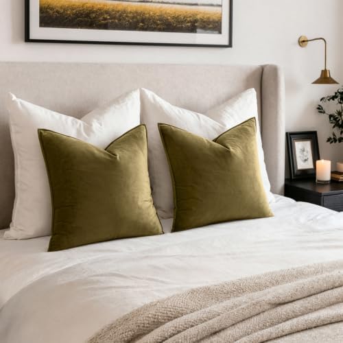 MIULEE Decorative Olive Green Velvet Euro Sham Throw Pillow Covers 24x24 in - Image 5