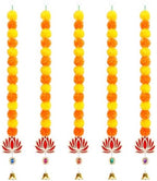 5PCS Artificial Marigold Garland with Lotus and Bell for Diwali Decoration, Marigold Long Strands for Indian Wedding Pooja Puja Decor, Flowers Garland for All Year Decoration by FortuningsJDS