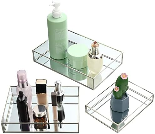 Jetec 3 Pcs Silver Mirror Vanity Tray, Glass Perfume Tray for Dresser by Jetec