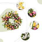 22" Tulip Wreath Spring/Summer Wreaths Artificial Floral Wreaths for Front Door Yellow Pink Tulip Easter Wreath for Indoor Outdoor Home Holiday Party Wedding Decor - Image 2