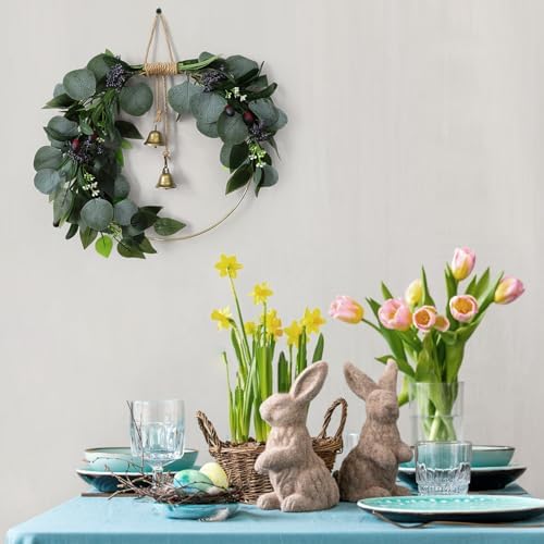 Eucalyptus Wreath for Front Door Artificial Eucalyptus Wreath Olive Fruit and Blueberry with Green Leaf Spring Summer All Season for Farmhouse Front Porch Window Hanging Wall Party Decor - Image 5