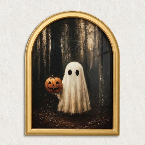 Wheatwin Vintage Gold Arched Framed Spooky Halloween Wall Art by Wheatwin