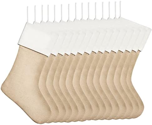 18" Burlap Christmas Stockings Bulk Plain Xmas Neutral Stockings for Fireplace Hanging,Pack 16 by Kunyida