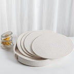 5-Piece Round Cotton Rope Placemats & Holder, Warm Ivory by ArtPineconeHome