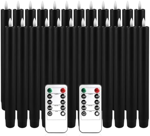 24 Pack Black Flameless Taper Candles with Remote, 9.5 Inch Battery Operated LED Candlesticks, Realistic 3D Flickering Flame, Real Wax Coating for Halloween, Gothic Wedding, Spooky Party & Home Decor - Image 3