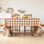 Linen World Gingham Tablecloth – Buffalo Plaid Linen Tablecloth 90" x 60" Inch,100% French Flax Table Cloth for Dining Table,Weddings,Thanksgiving & Christmas Decor,Rust Checkered - Image 2