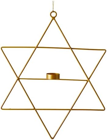 S/2 Star of David Magen Hanging Candle Holder Set Gold Metal Hanukkah Wall Decor with Tealight Holders Jewish Home Decor Party Holiday Decorations 24” & 17” - Image 2