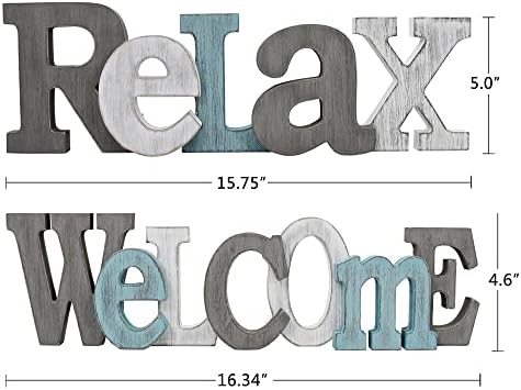 Rustic Wood Relax Welcome Sign Wooden Block Letter Wall Decor Hanging Word - Image 6