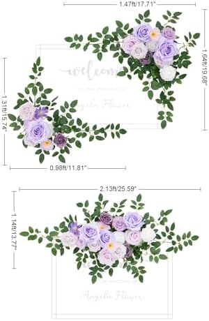 2pcs Purple Deluxe Welcome Sign Artificial Flowers Wedding Backdrop Garland Hanging Floral Arrangements for Ceremony Reception Entryway Board Sweetheart Table - Image 3