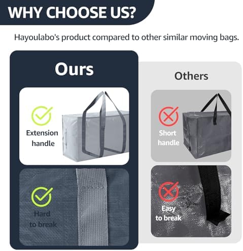 Moving Bags Heavy Duty Extra Large, Moving Boxes, Moving Supplies Essentials,Storage Bins with Lids, Plastic Packing Totes, Storage Bags for Clothes with Handles & Zippers(Grey, 8 Pack) - Image 4
