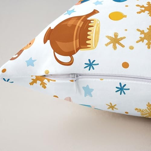 Erosebridal Hanukkah Theme Throw Pillow Covers Happy Festival Pillow Cases 24X24 Inch for Sofa Bed Couch,Cute Gnomes Cake Stars Decorative Cushion Covers Winter Snowflake 2Pcs - Image 4