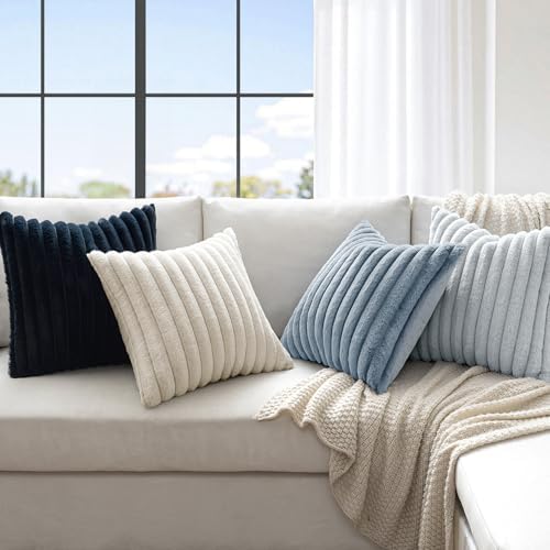 MIULEE Faux Fur Plush Decorative Throw Pillow Covers 18x18, Navy Blue - Image 2