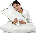 Ridhi White with Green Scalloped 100% Cotton Throw Pillow Covers 12x20 Inch by Ridhi