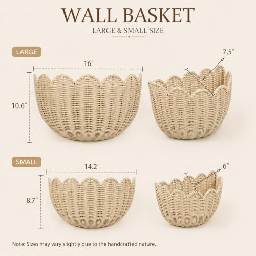 Scalloped Wall Basket, 2Pack Hand Woven Rattan Hanging Wall Baskets - Image 5