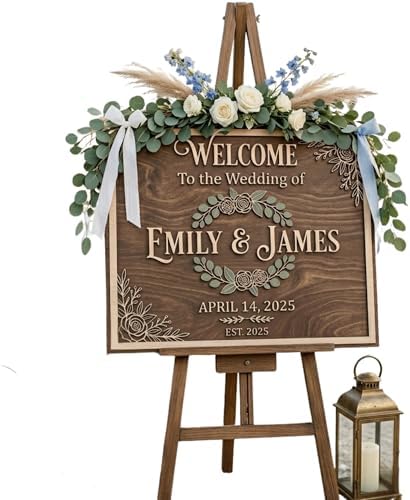 Personalized Rustic Wreath Wedding Welcome Sign - Custom 3D Wood Floral Ceremony Entrance & Reception Board for Farmhouse, Barn or Garden Venue - Multiple Sizes by AydansUniqueFinds