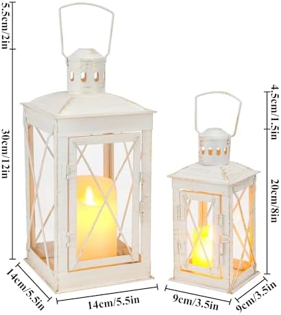 TRIROCKS Set of 2 Decorative Candle Lantern 12'' & 8'' High Metal Candle Holder Hanging Lantern Perfect for Home Decor Patio Living Room Parties Events Tabletop Indoors Outdoors (White) - Image 6