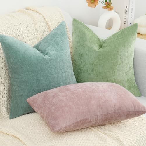 decorUhome Soft Chenille Sage Green Throw Pillow Covers 26X26 Set of 2 - Image 6