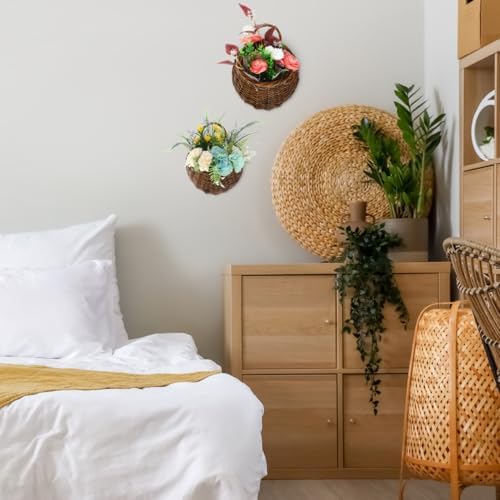 DOITOOL 2PCS Woven Hanging Wall Basket Rattan Wall Planter, Wicker Handmade Baskets Rustic Flower Pots Plant Containers for Garden Home Storage Flowers Hanging Planters - Image 7