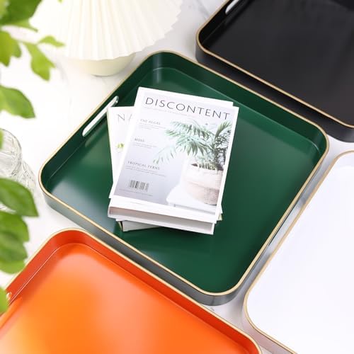 Green Square Decorative Tray with Handles, 13"*13" Versatile Serving Tray for Coffee Table, Ottoman, Ideal for Serving, Displaying, Organizing - Image 2