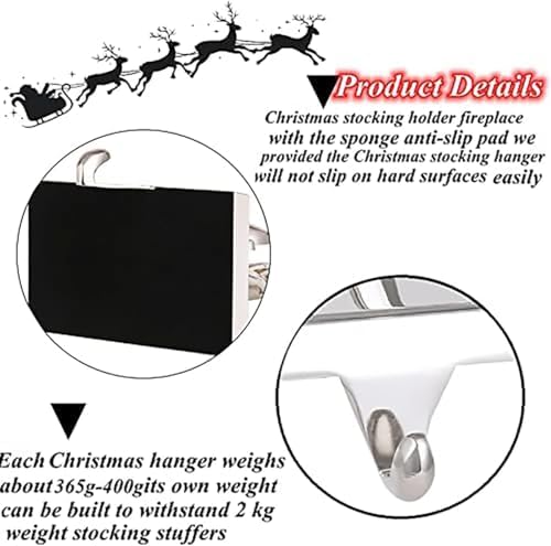 Reindeer & Sleigh Stocking Holder Set for Mantle Set of 4,Deer Stocking Hangers for Firepiece,Christmas Decorations Mantel Hanger for Stocking/Garland (Silver with Gold) - Image 5