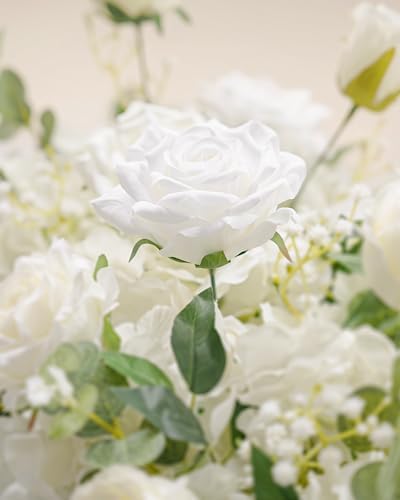 72inch Aisle Flower Garland with Chiffon Sheer Drape, White Rose and Hydrangea, Artificial Flowers for Wedding Arch, Backdrop, Reception Table Decor - Floral Runner for Ceremony Pathway & Bridal Suite - Image 5