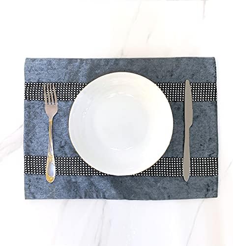 HeMiaor Gray Elegant Placemats for Dinner Table Set of 4 Bling Silver Shinning Diamond Sequins Place Mats Velvet for Wedding Decor Centerpiece by HeMiaor