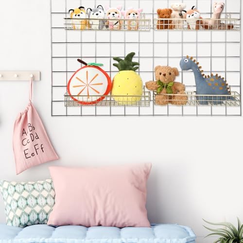Blulu 4 Pcs Gold Metal Grid Wall Baskets with Hooks Grid Wall Shelves 15.75 x 3.94 x 1.97 Inches Hanging Wire Basket Multi Function Storage Organizer for Kitchen Organizing Display - Image 6