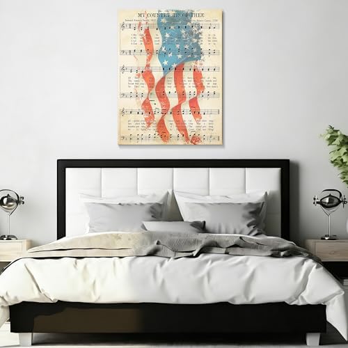 July 4th Patriotic Canvas Wall Art 4th of July USA Decorations My Country 'Tis of Thee American Flag Wall Art Print Independence Day Home Decor 16x20in - Image 5