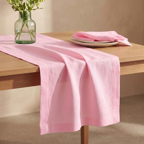 Solino Home 100% Pure Linen Table Runner Pink Lemonade, Fete 14 x 48 in - Image 2