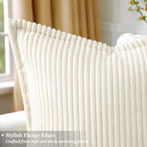 decorUhome Fall Corduroy Pure White Throw Pillow Covers 24x24 Set of 2 - Image 2