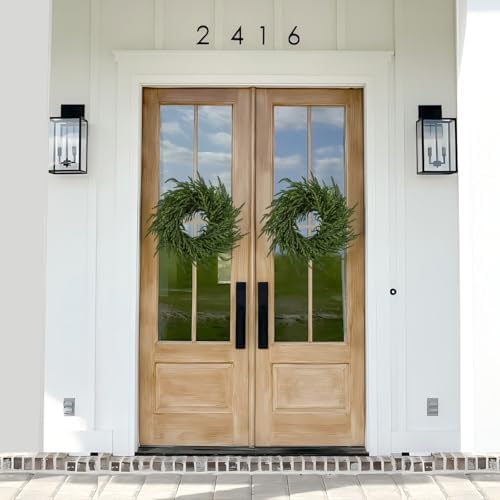 ENVEN 2 Pack Artificial Christmas Wreaths for Front Door, Norfolk Pine & Cedar Greenery with Red Velvet Bows, Real Touch Holiday Wreaths for Indoor Outdoor Decoration, No Assembly Needed - Image 4