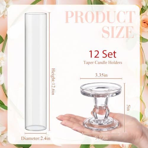 Teenyyou 12 Set Glass Hurricane Pillar Candle Holders Candlestick 12.6" - Image 2