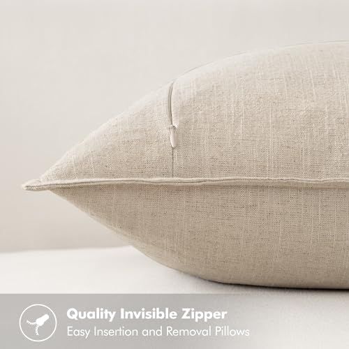 MIULEE Decorative Linen Pillow Covers 20x20 Inch Natural Beige Boho Farmhouse Neutral Christmas Couch Throw Pillows for Bed Pack of 4 Accent Modern Pillowcase Sofa Livingroom Home Decor - Image 3