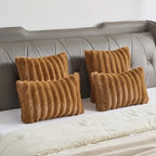 FUTEI Pack of 2 Faux Mink Fur Throw Pillow Covers 24x24 Inch, Camel - Image 6