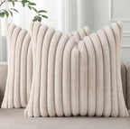 Pallene Faux Fur Decorative Throw Pillow Covers 24x24 Set of 2, Tan by PALLENE