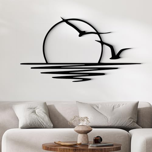 Wita Home Sunset with Seagulls Metal Wall Mounted Art, Handcrafted Metal Home Decor with Static Powder Coating, Eye-Catching Addition to Living Room Decor, Modern Beach Decor for Indoor and Outdoor Spaces, Perfect Housewarming Gift (24 x 12 inches) by WitaHome