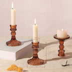 12Pcs Amber Candlestick Holders Set- 4" H Taper Candle Holders Bulk, Glass Candle Holders for Wedding, Party, Fall Dinner Table Centerpieces, Festival Gifts & Windowsill Decor - Image 2