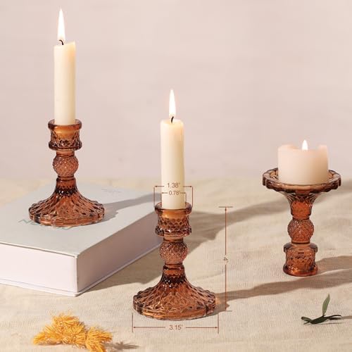 12Pcs Amber Candlestick Holders Set- 4" H Taper Candle Holders Bulk, Glass Candle Holders for Wedding, Party, Fall Dinner Table Centerpieces, Festival Gifts & Windowsill Decor - Image 2